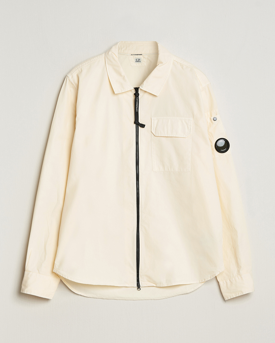 Herre | Skjorter | C.P. Company | Garment Dyed Gabardine Zip Shirt Jacket Ecru