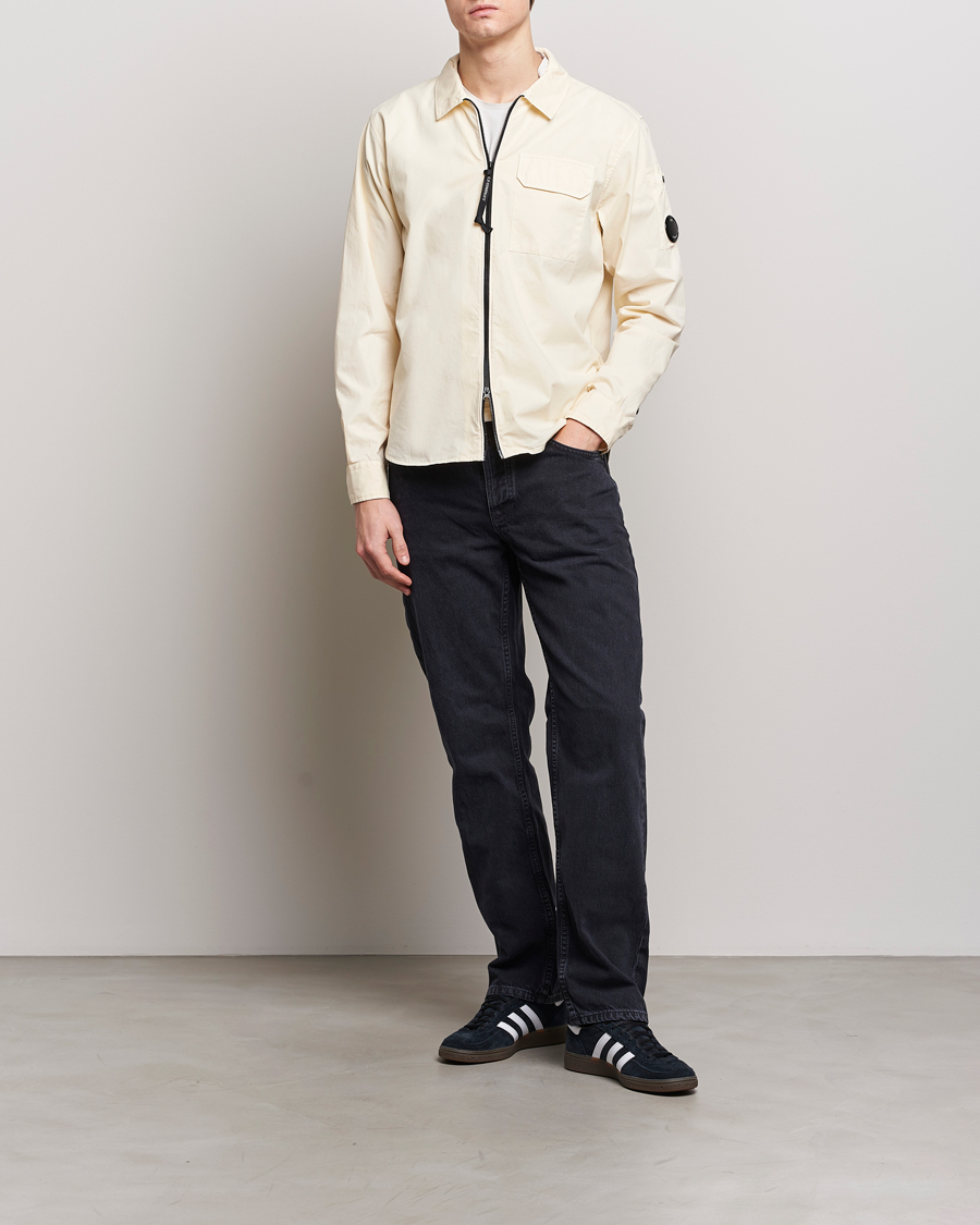 Herre | Skjorter | C.P. Company | Garment Dyed Gabardine Zip Shirt Jacket Ecru