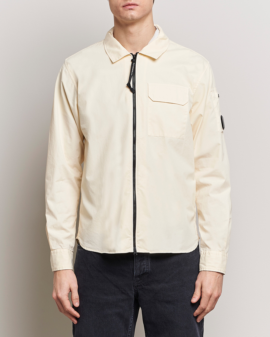 Herre | Shirt Jackets | C.P. Company | Garment Dyed Gabardine Zip Shirt Jacket Ecru