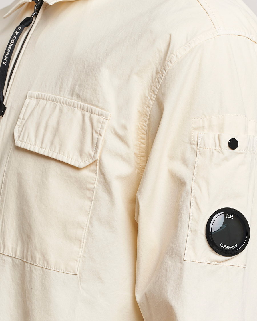Herre | Skjorter | C.P. Company | Garment Dyed Gabardine Zip Shirt Jacket Ecru