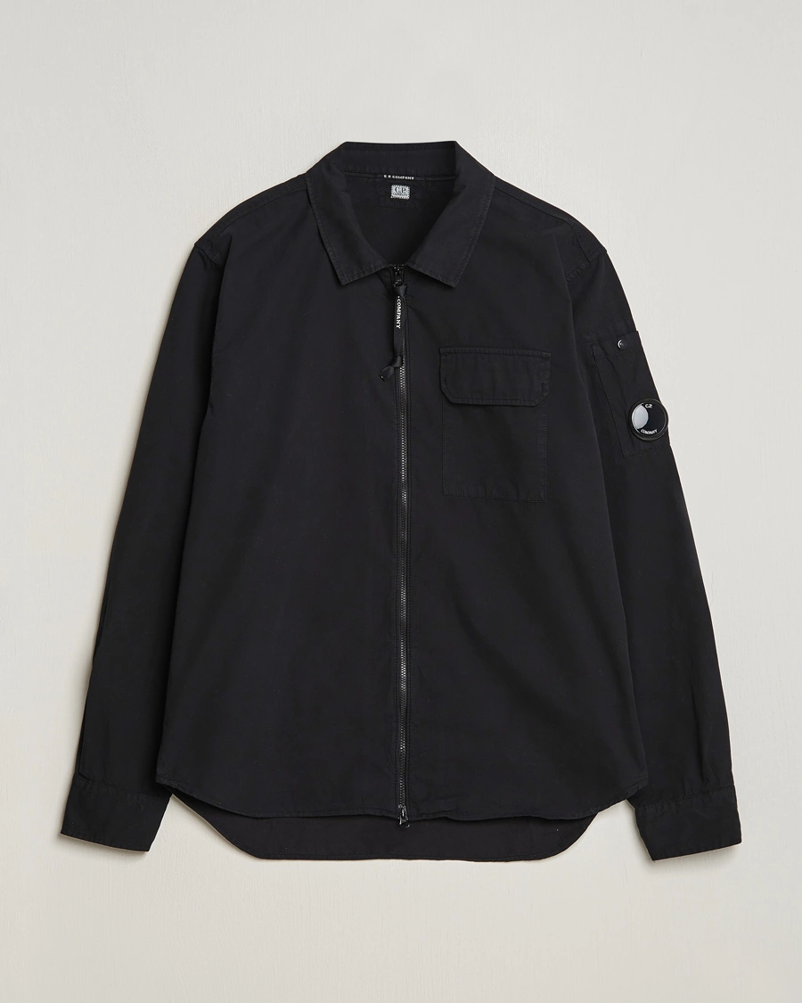 Herre |  | C.P. Company | Garment Dyed Gabardine Zip Shirt Jacket Black