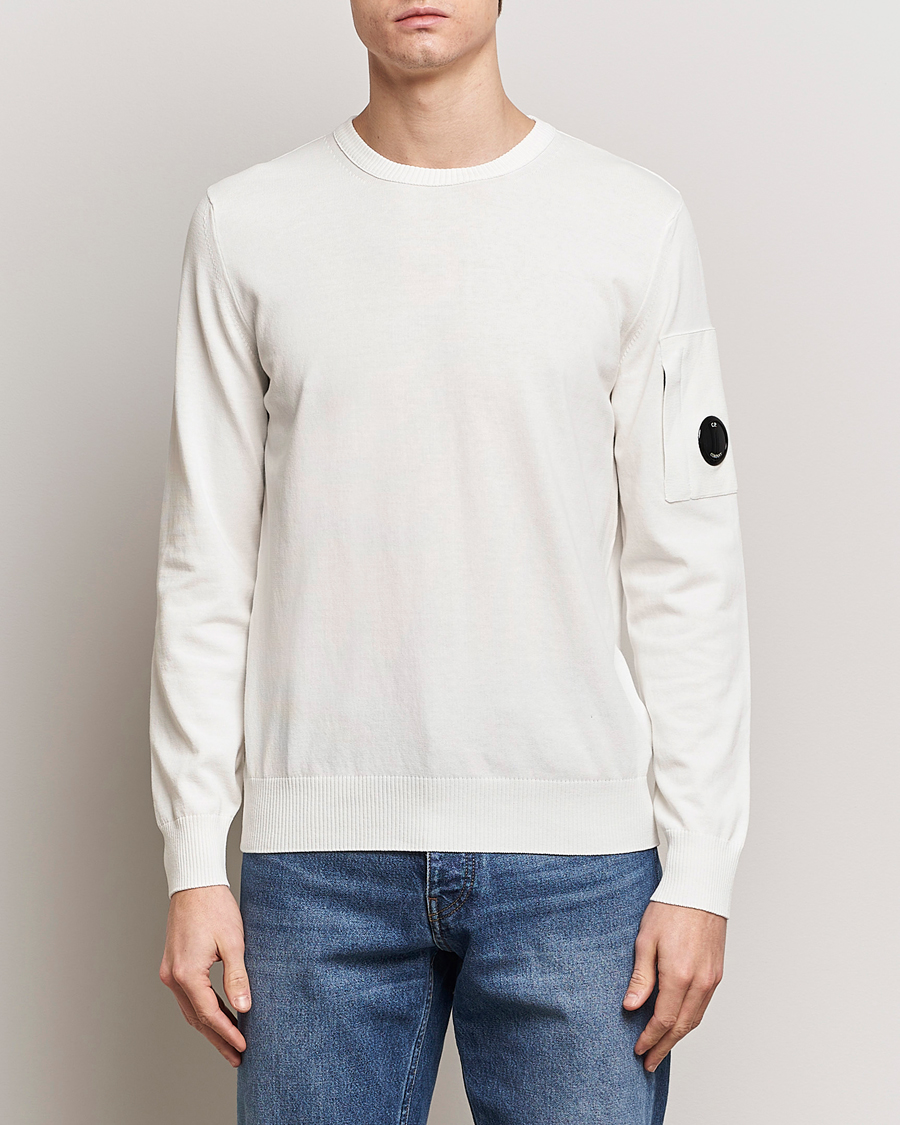 Herre | Pullovers med rund hals | C.P. Company | Old Dyed Cotton Crepe Crewneck White