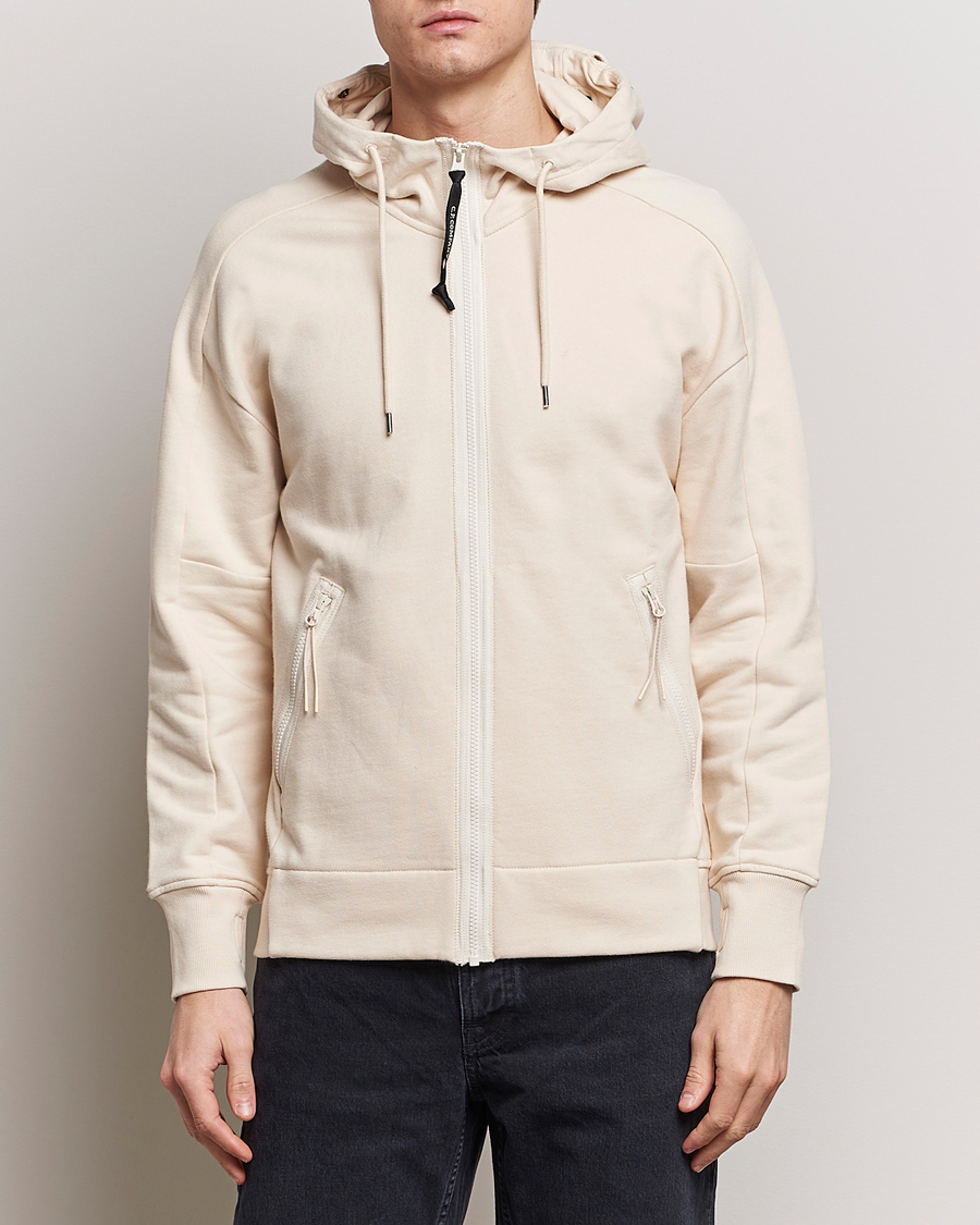 Herre | Klær | C.P. Company | Diagonal Raised Fleece Full Zip Goggle Hoodie Ecru