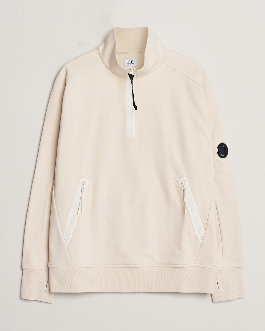 Herre | Trøjer | C.P. Company | Diagonal Raised Fleece Half Zip Goggle Hoodie Ecru
