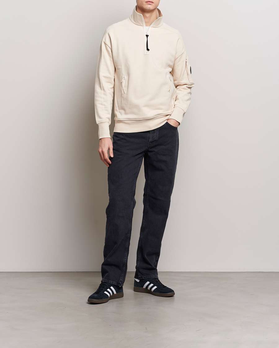 Herre | Trøjer | C.P. Company | Diagonal Raised Fleece Half Zip Goggle Hoodie Ecru