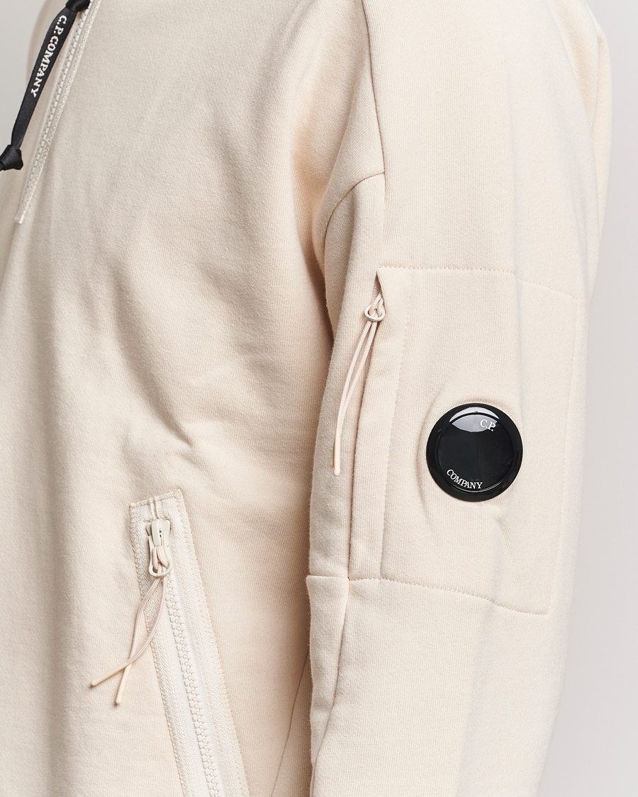 Herre | Trøjer | C.P. Company | Diagonal Raised Fleece Half Zip Goggle Hoodie Ecru