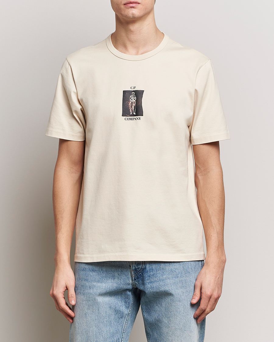 Herre | T-Shirts | C.P. Company | Mercerized Heavy Cotton Back Logo T-Shirt Ecru