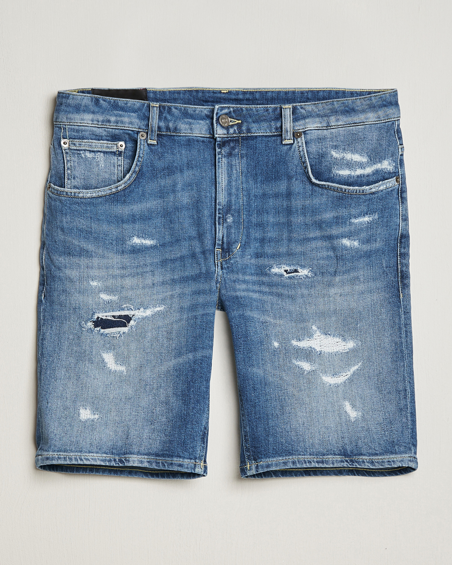 Herre |  | Dondup | Derek Destroyed Denim Shorts Medium Blue