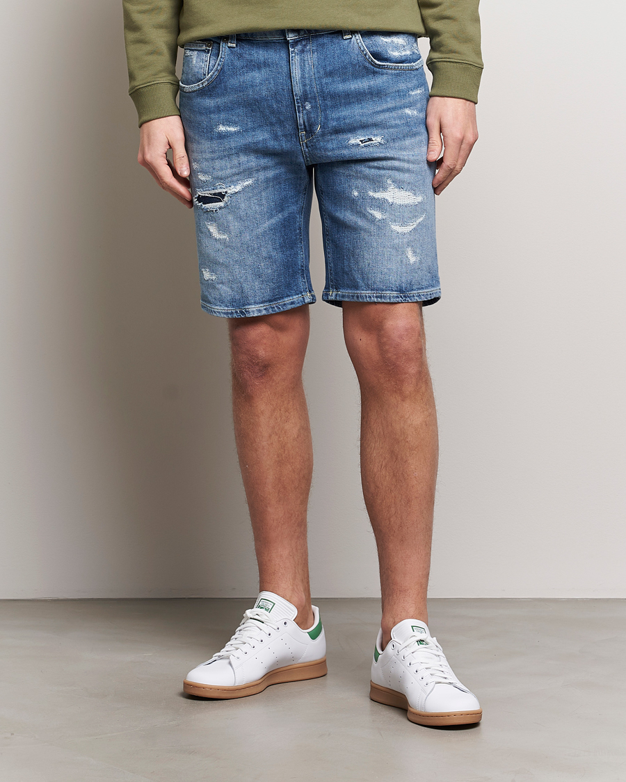 Herre | Denimshorts | Dondup | Derek Destroyed Denim Shorts Medium Blue