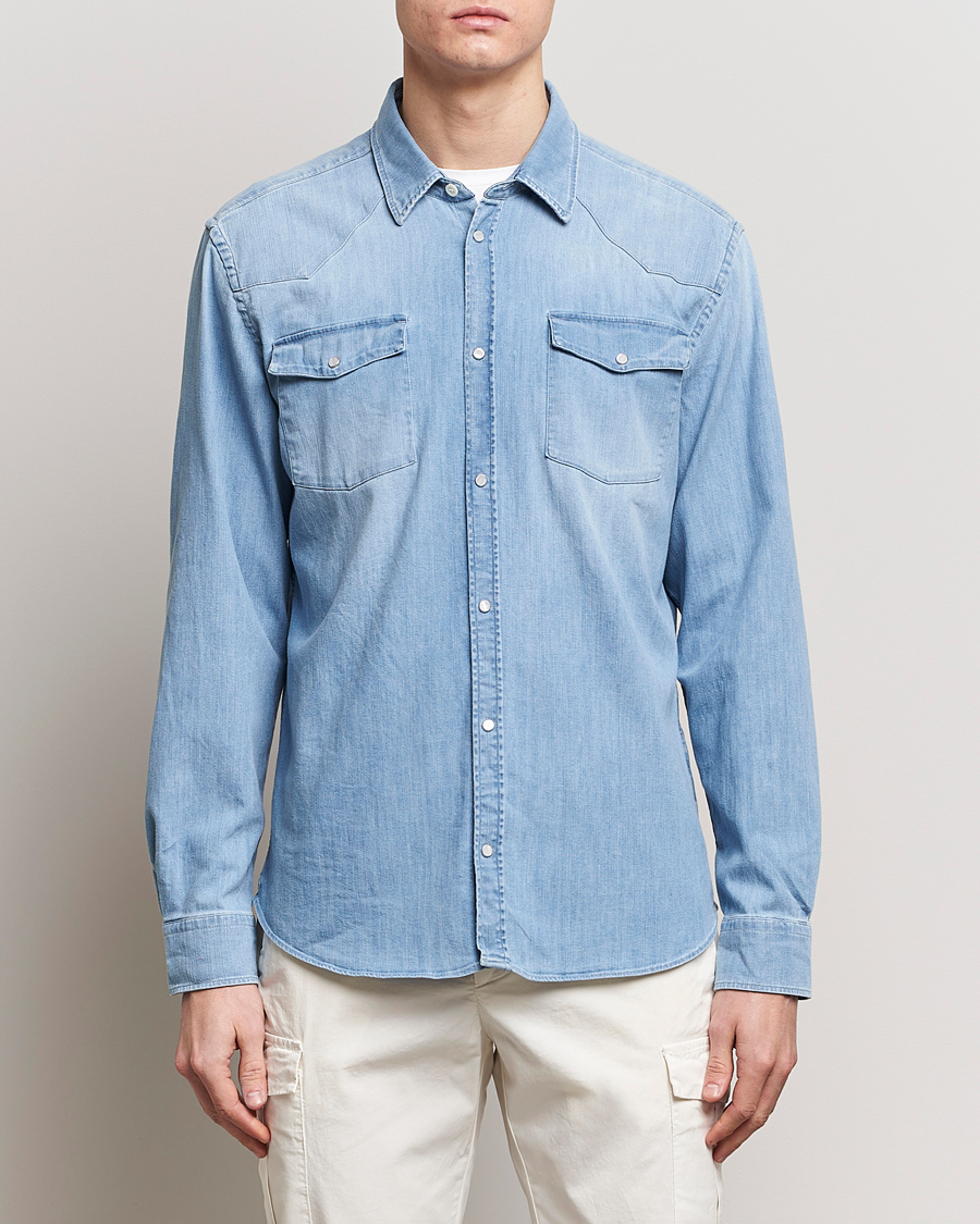 Herr |  | Dondup | Slim Fit Pocket Denim Shirt Light Blue