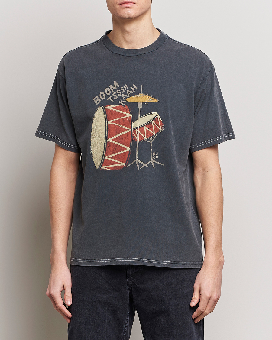 Herre | Tøj | Nudie Jeans | Koffe Printed Crew Neck T-Shirt Antracite