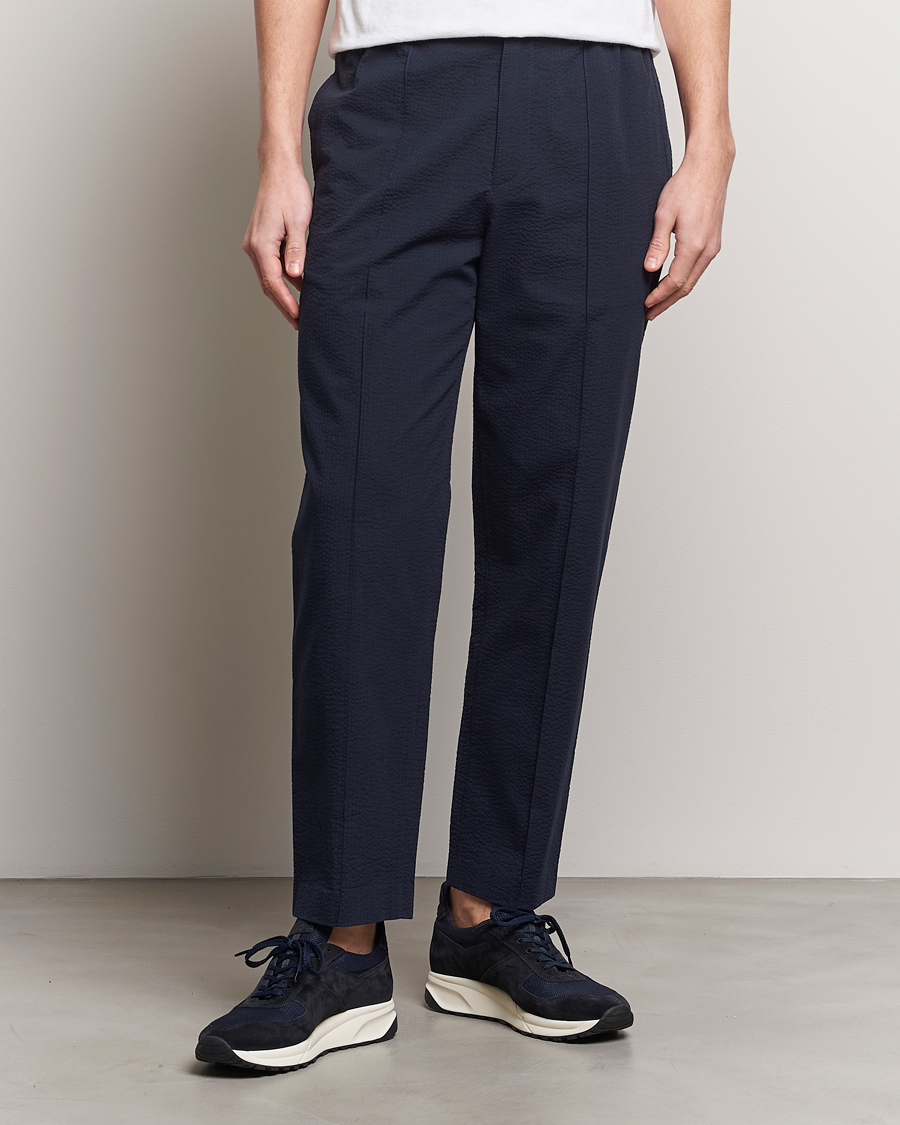 Herre | Bukser | A.P.C. | Joaquin Seersucker Drawstring Trousers Dark Navy