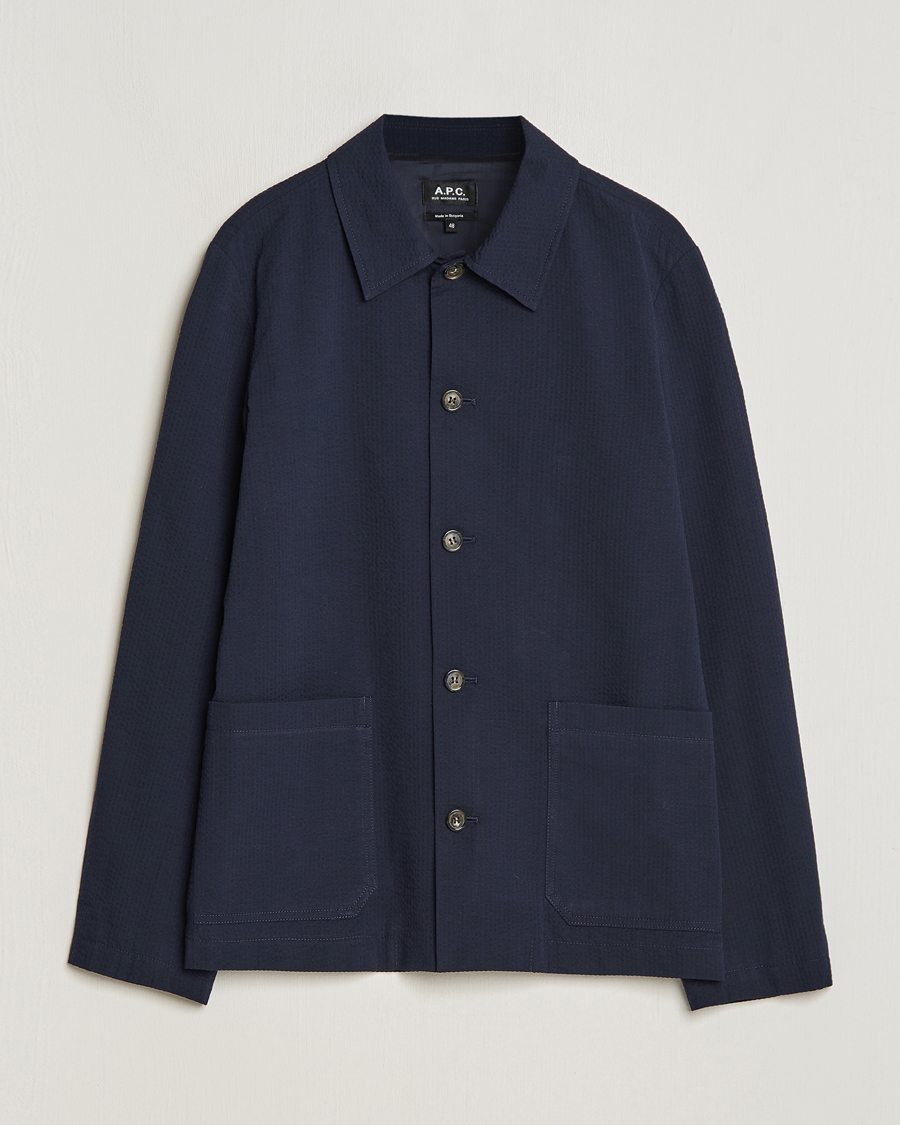 Herre | Skjorter | A.P.C. | Brest Seersucker Overshirt Dark Navy