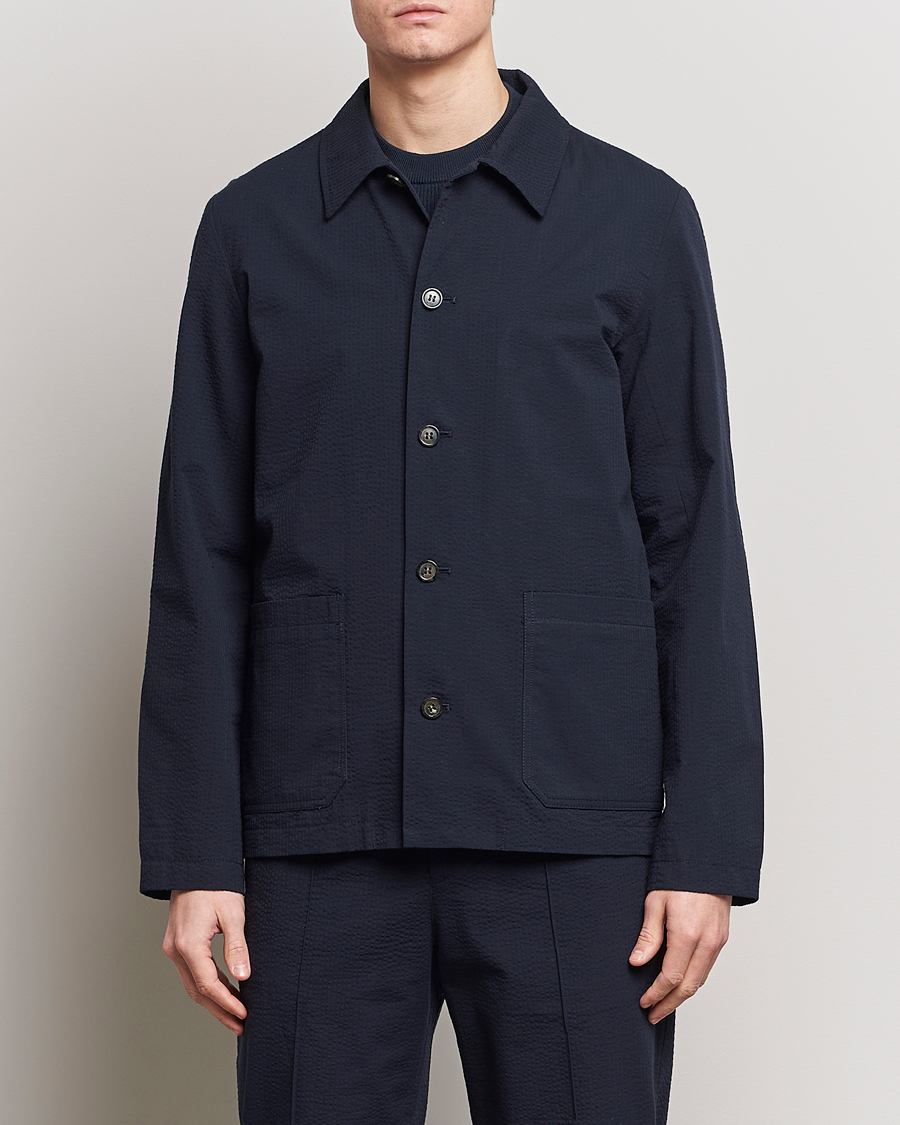 Herre | Skjorter | A.P.C. | Brest Seersucker Overshirt Dark Navy