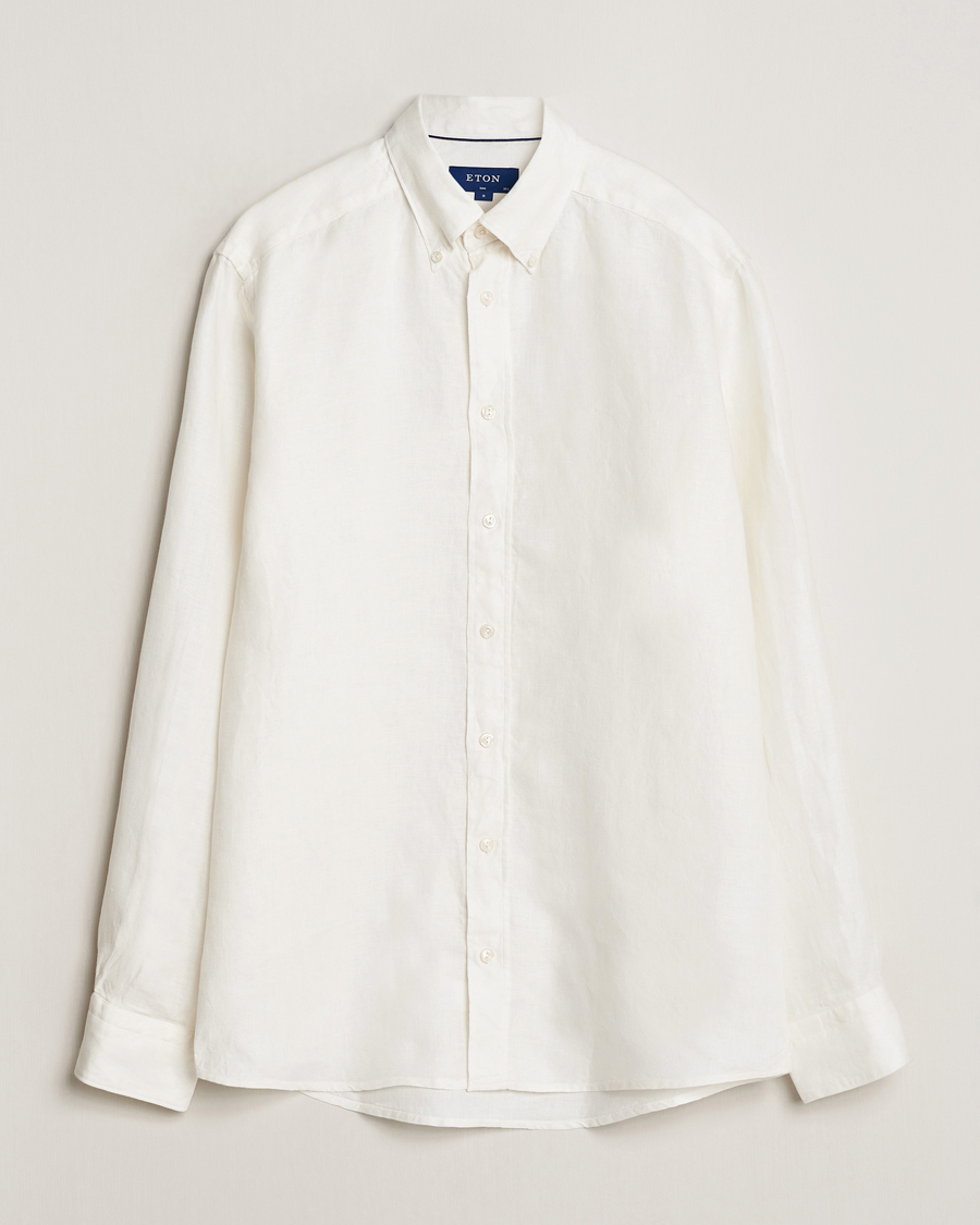 Herre |  | Eton | Slim Fit Linen Button Down Shirt White