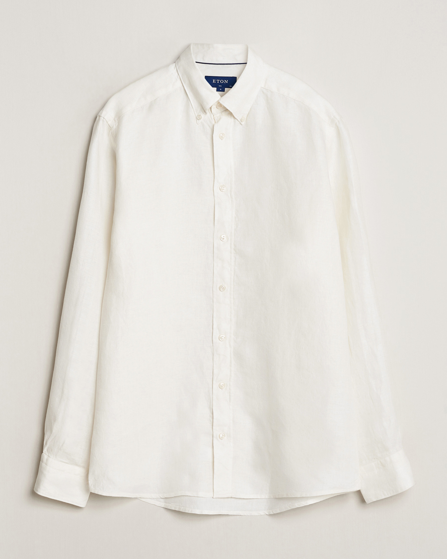 Herre | Skjorter | Eton | Slim Fit Linen Button Down Shirt White