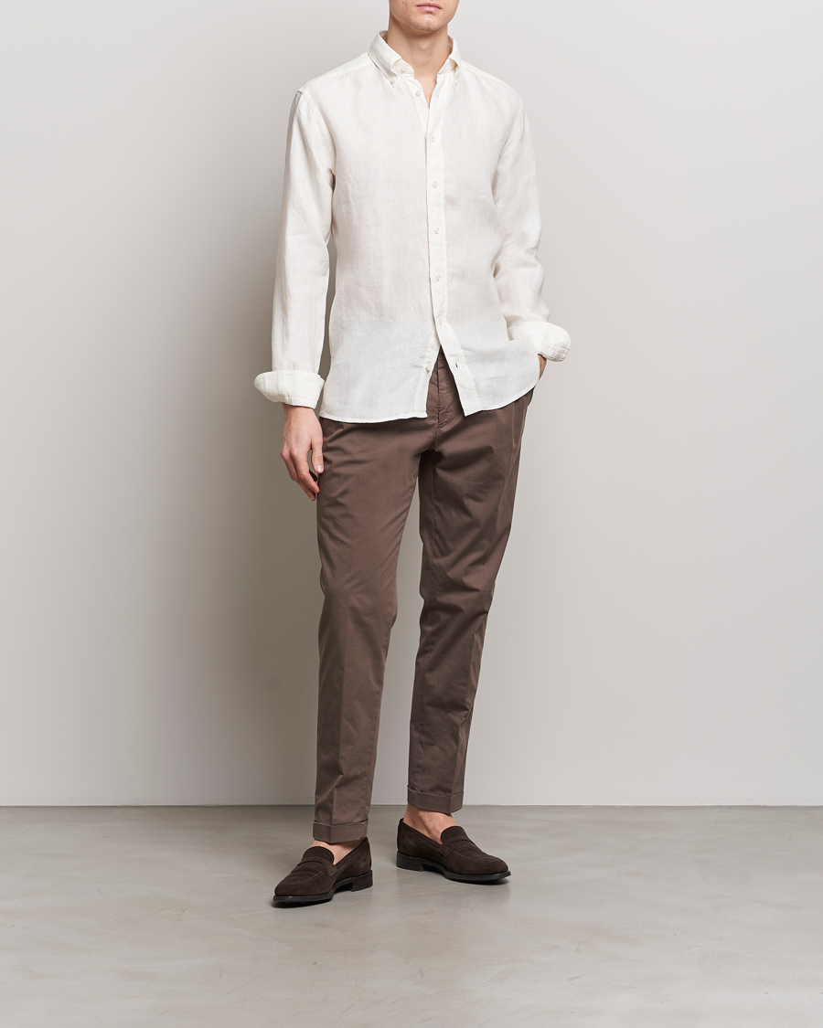Herre | Skjorter | Eton | Slim Fit Linen Button Down Shirt White