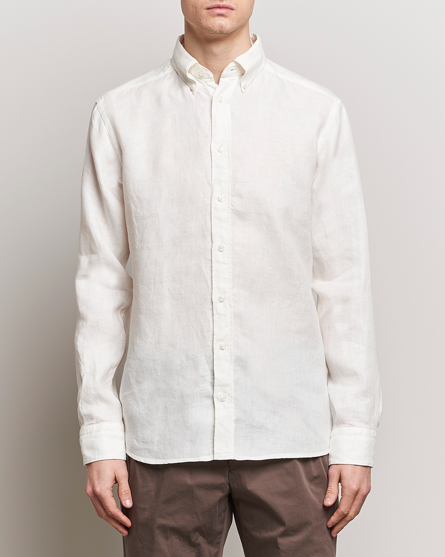 Herre | Casual | Eton | Slim Fit Linen Button Down Shirt White