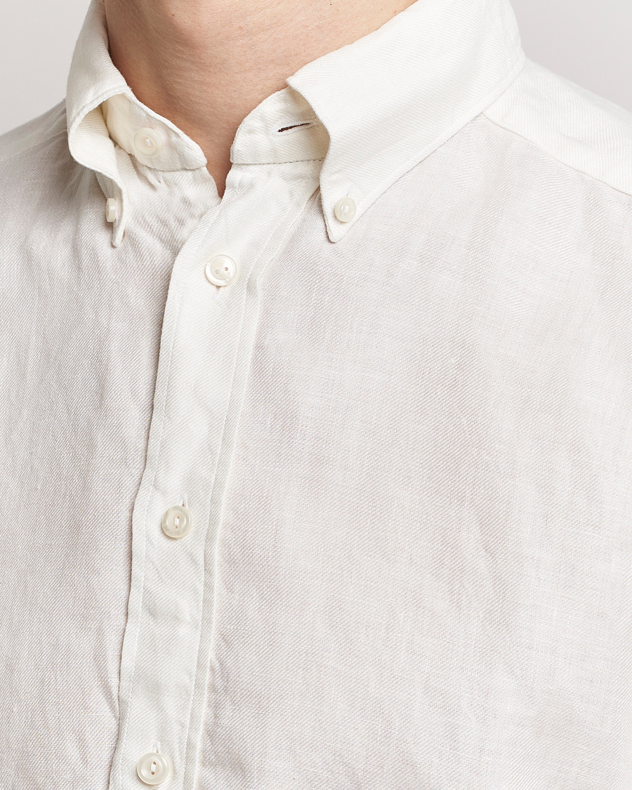 Herre | Skjorter | Eton | Slim Fit Linen Button Down Shirt White