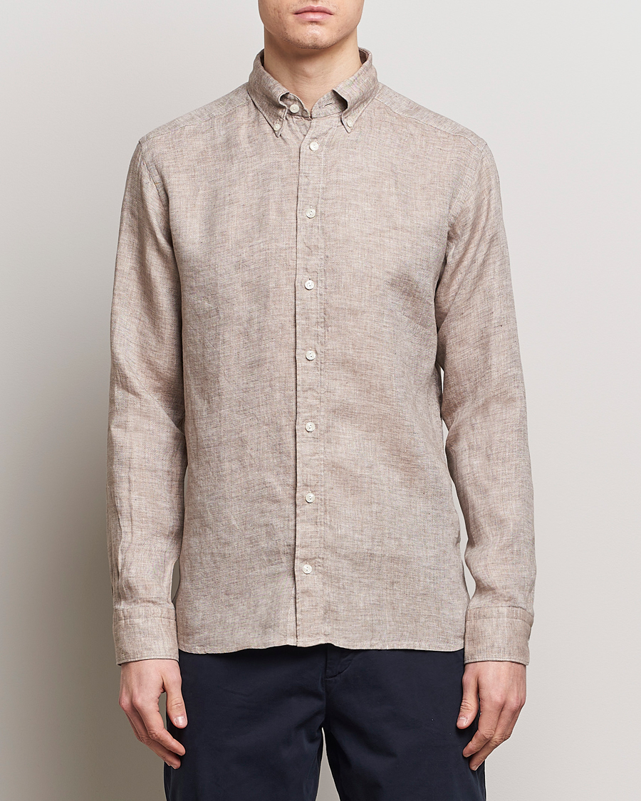 Herre | Afdelinger | Eton | Slim Fit Linen Button Down Shirt Brown