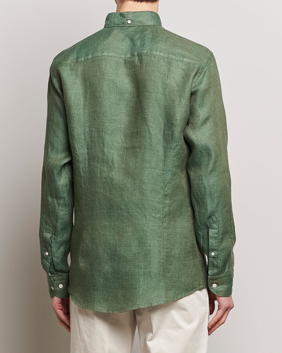 Herre | Skjorter | Eton | Slim Fit Linen Button Down Shirt Dark Green