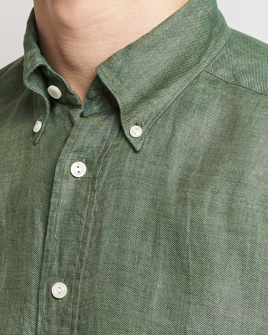 Herre | Skjorter | Eton | Slim Fit Linen Button Down Shirt Dark Green