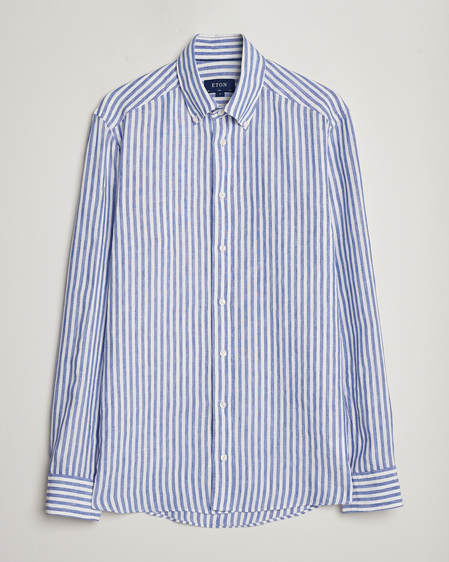 Herre | Skjorter | Eton | Slim Fit Striped Linen Shirt Blue/White
