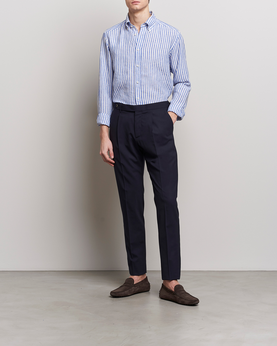 Herre | Skjorter | Eton | Slim Fit Striped Linen Shirt Blue/White