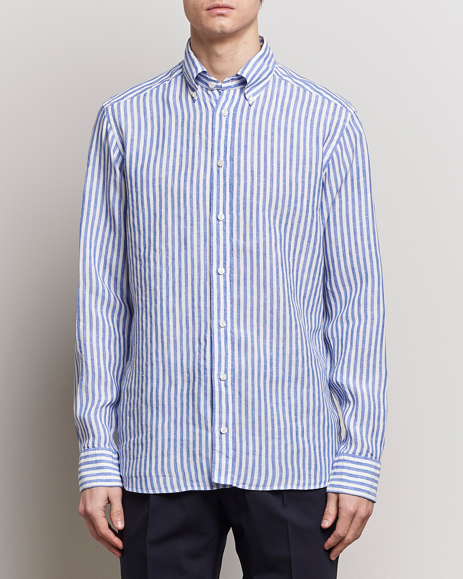 Herre |  | Eton | Slim Fit Striped Linen Shirt Blue/White