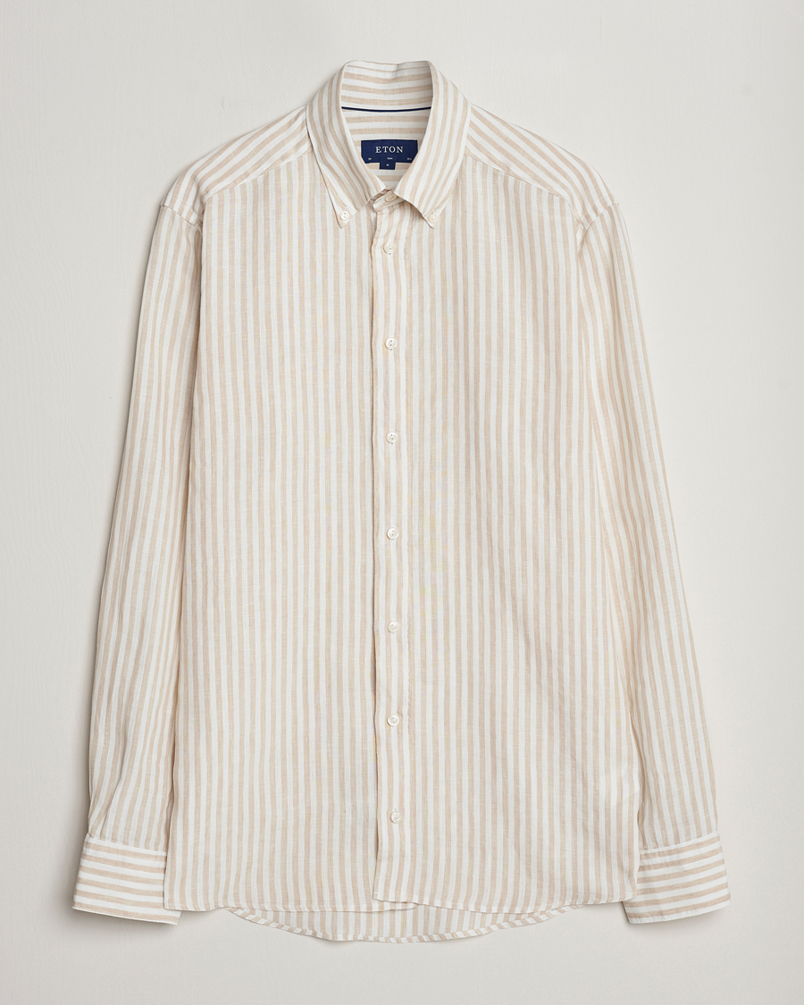 Herre |  | Eton | Slim Fit Striped Linen Shirt Beige/White