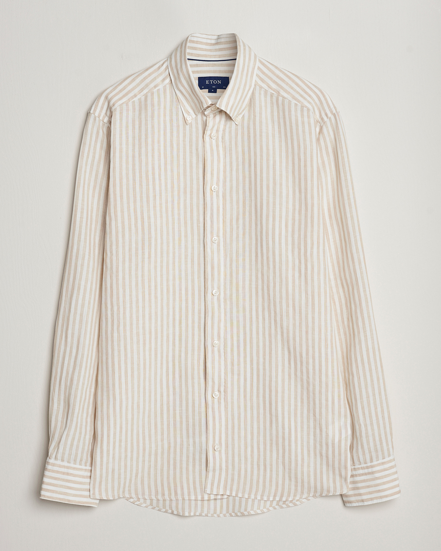 Herre | Skjorter | Eton | Slim Fit Striped Linen Shirt Beige/White