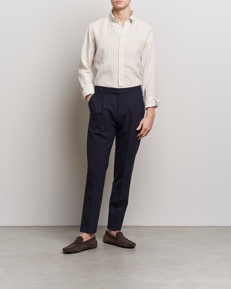 Herre | Skjorter | Eton | Slim Fit Striped Linen Shirt Beige/White
