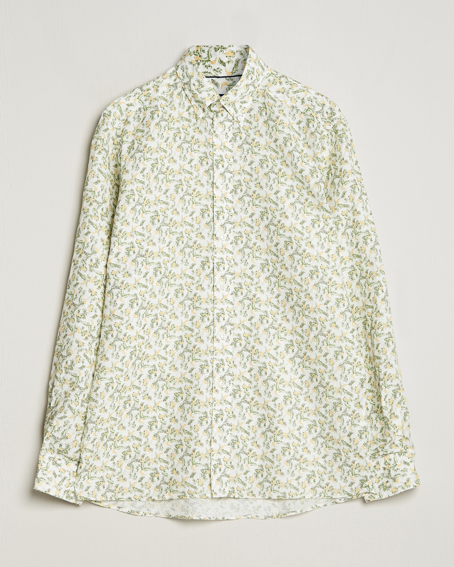 Herre | Skjorter | Eton | Contemporary Fit Printed Linen Shirt Green Banana