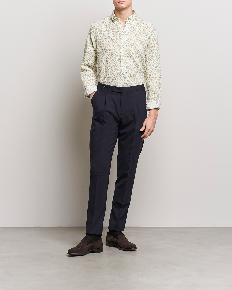 Herre | Skjorter | Eton | Contemporary Fit Printed Linen Shirt Green Banana