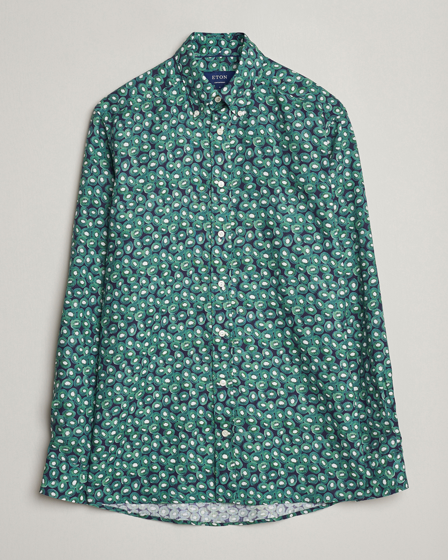 Herre | Skjorter | Eton | Contemporary Fit Printed Linen Shirt Green Kiwi
