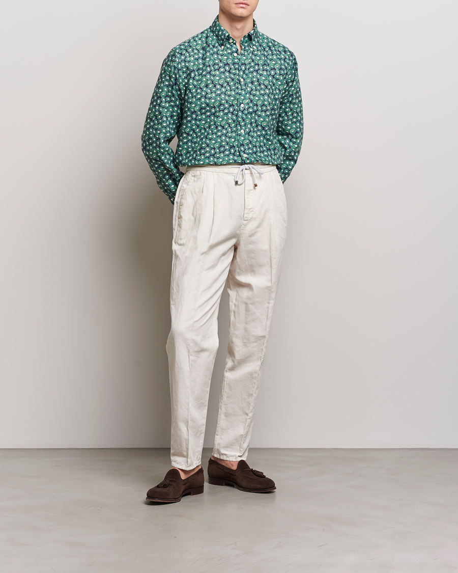 Herre | Skjorter | Eton | Contemporary Fit Printed Linen Shirt Green Kiwi