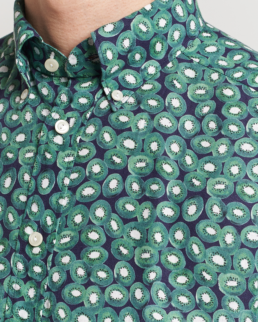 Herre | Skjorter | Eton | Contemporary Fit Printed Linen Shirt Green Kiwi