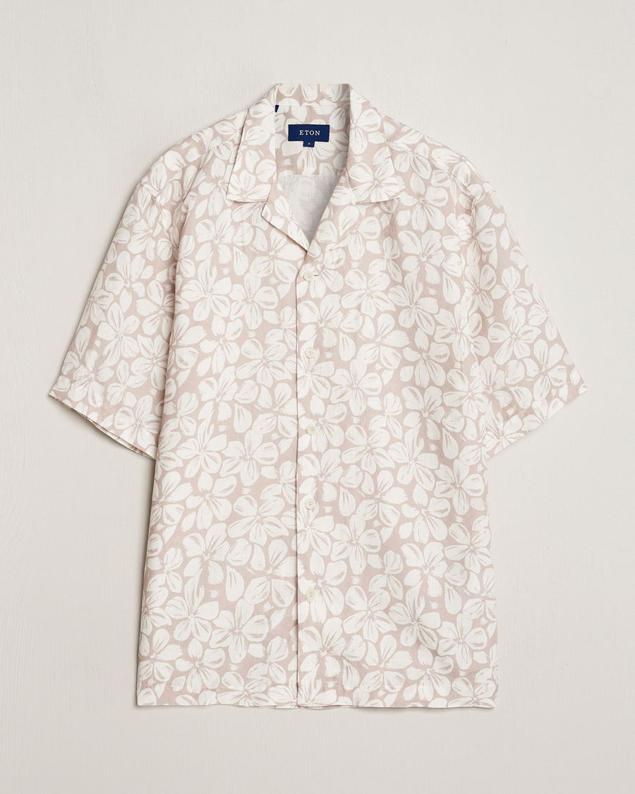 Herre | Skjorter | Eton | Printed Floral Linen Resort Shirt Beige