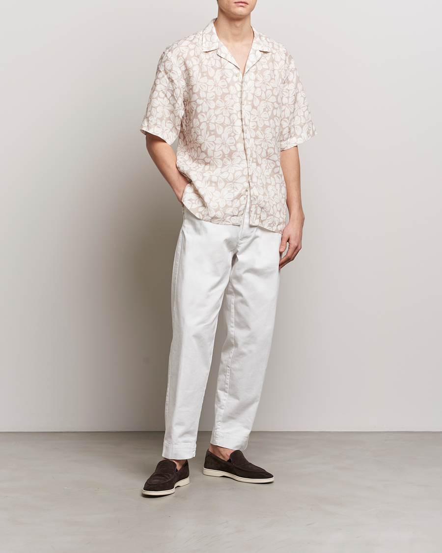 Herre | Skjorter | Eton | Printed Floral Linen Resort Shirt Beige