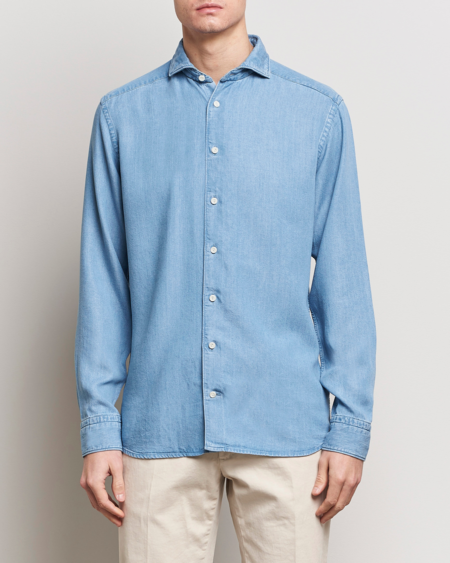 Herre | Denimskjorter | Eton | Slim Fit Denim Tencel Shirt Blue