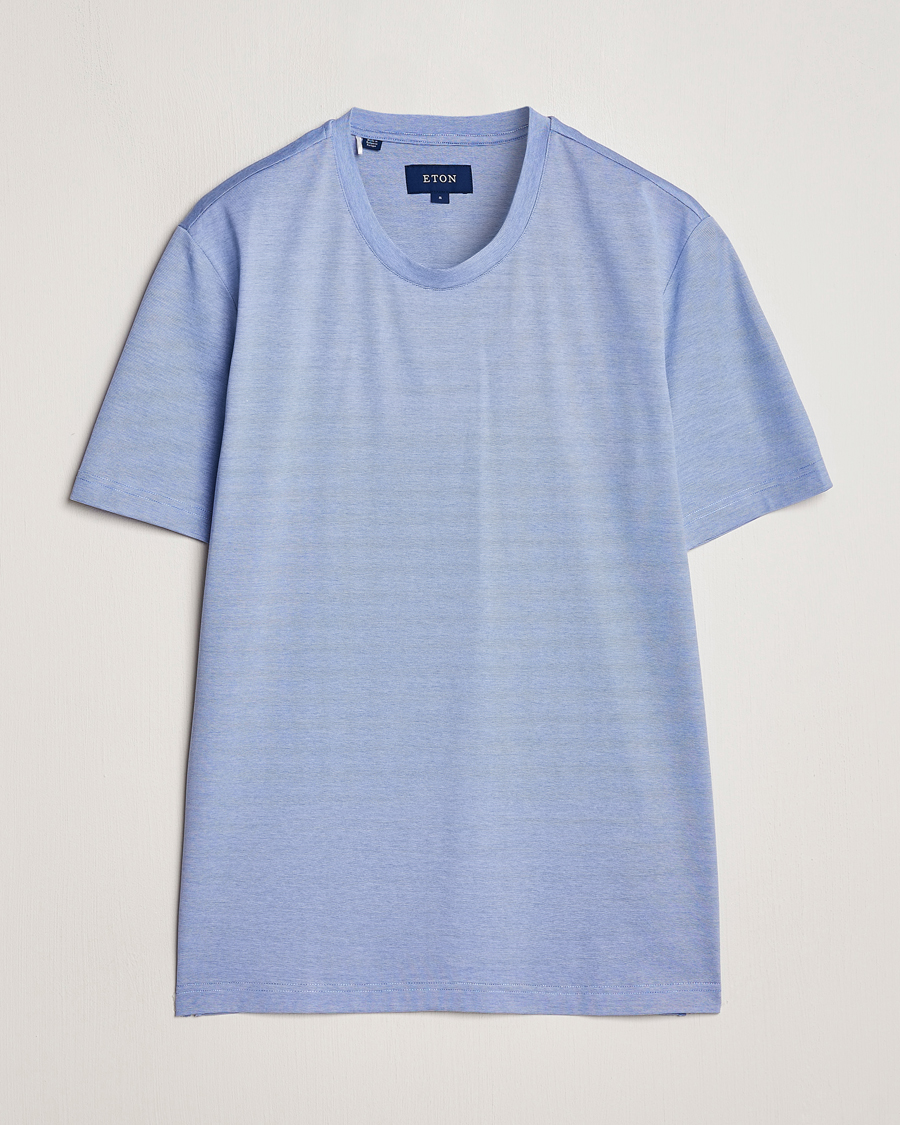 Herre |  | Eton | Mercerized Jersey Crew Neck T-Shirt Mid Blue