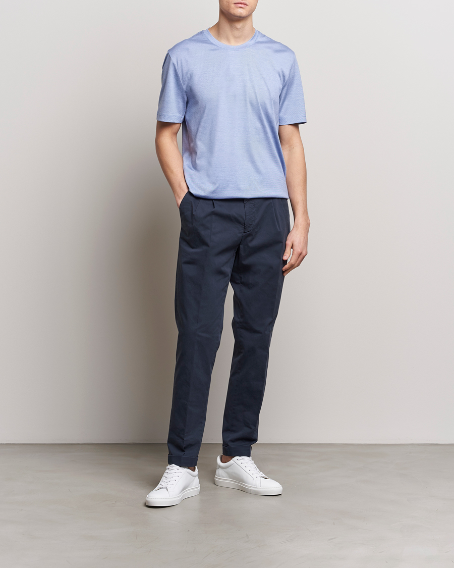 Herre | T-Shirts | Eton | Mercerized Jersey Crew Neck T-Shirt Mid Blue