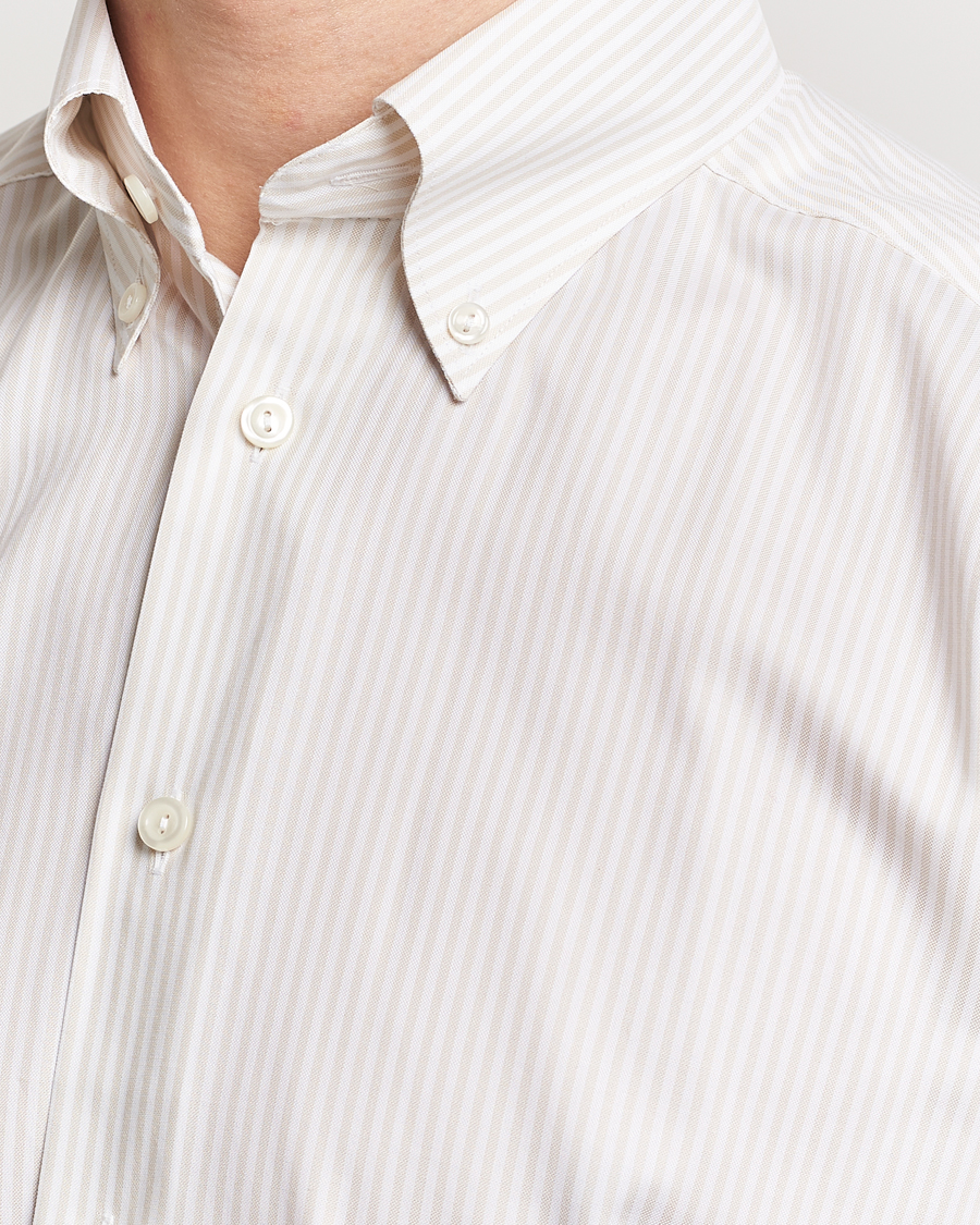 Herre | Skjorter | Eton | Slim Fit Bengal Striped Oxford Shirt Beige/White