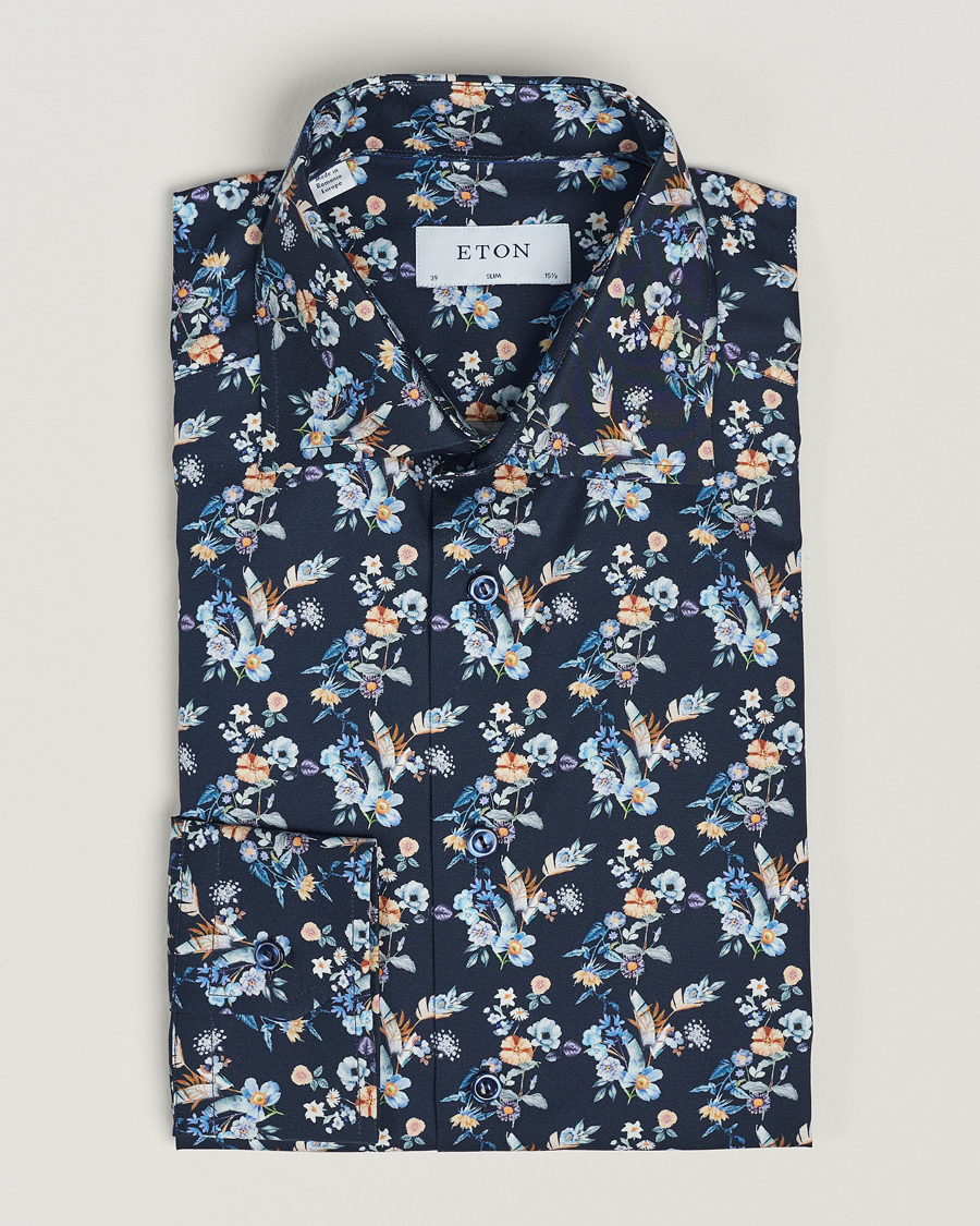 Herre | Skjorter | Eton | Slim Fit Twill Printed Flower Shirt Navy Blue