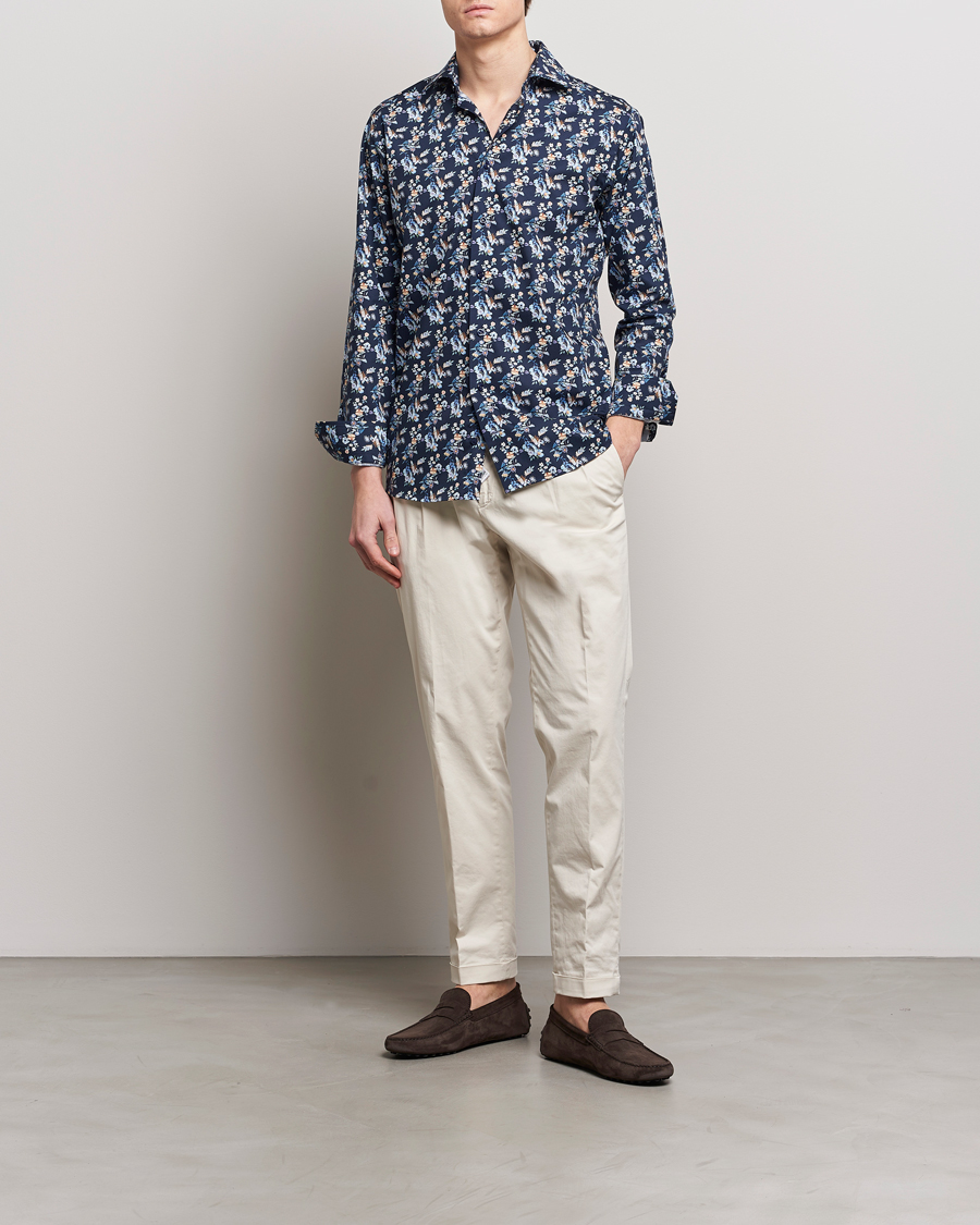 Herre | Tøj | Eton | Slim Fit Twill Printed Flower Shirt Navy Blue
