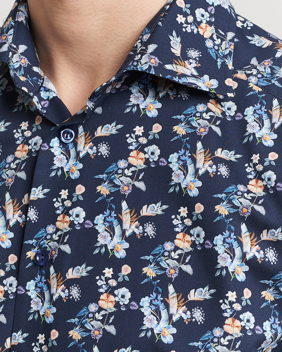 Herre | Skjorter | Eton | Slim Fit Twill Printed Flower Shirt Navy Blue