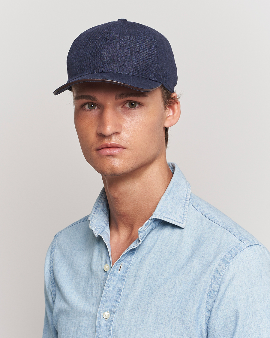 Herre |  | Eton | Solid Linen Cap Navy Blue