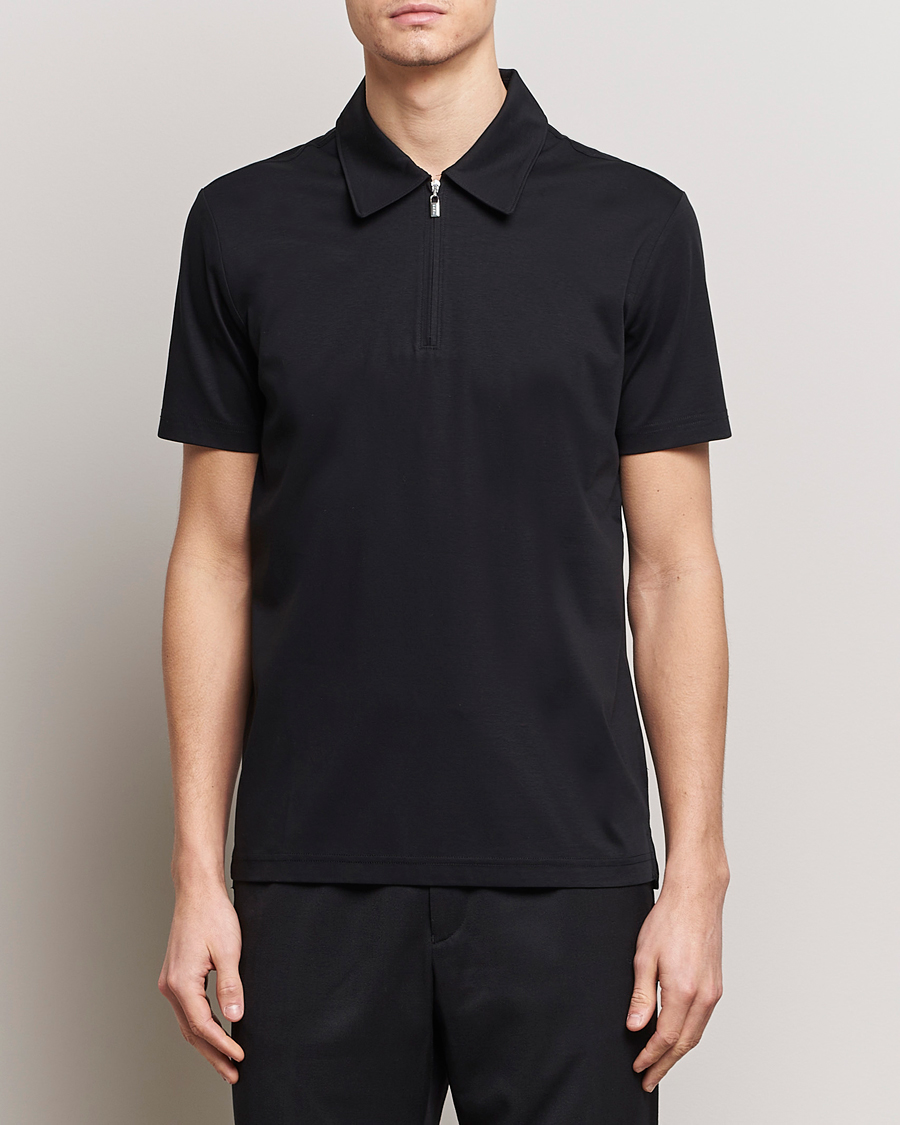 Herre | Kortærmede polotrøjer | Tiger of Sweden | Laron Mercerized Cotton Half Zip Polo Black