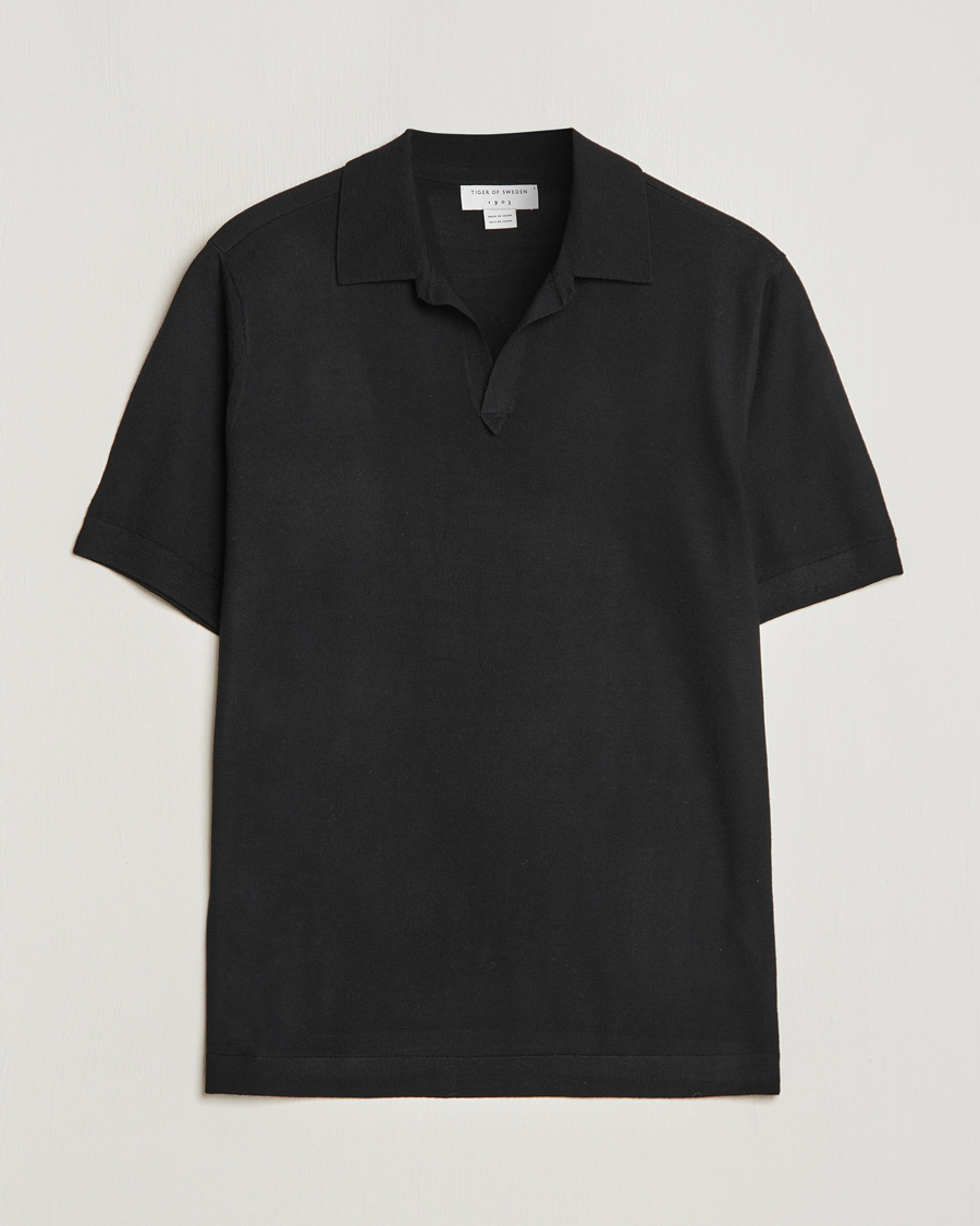 Herre | Polotrøjer | Tiger of Sweden | Beker Knitted Merino Open Collar Polo Black