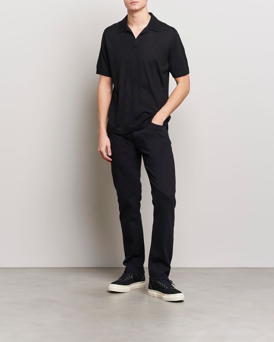 Herre | Polotrøjer | Tiger of Sweden | Beker Knitted Merino Open Collar Polo Black